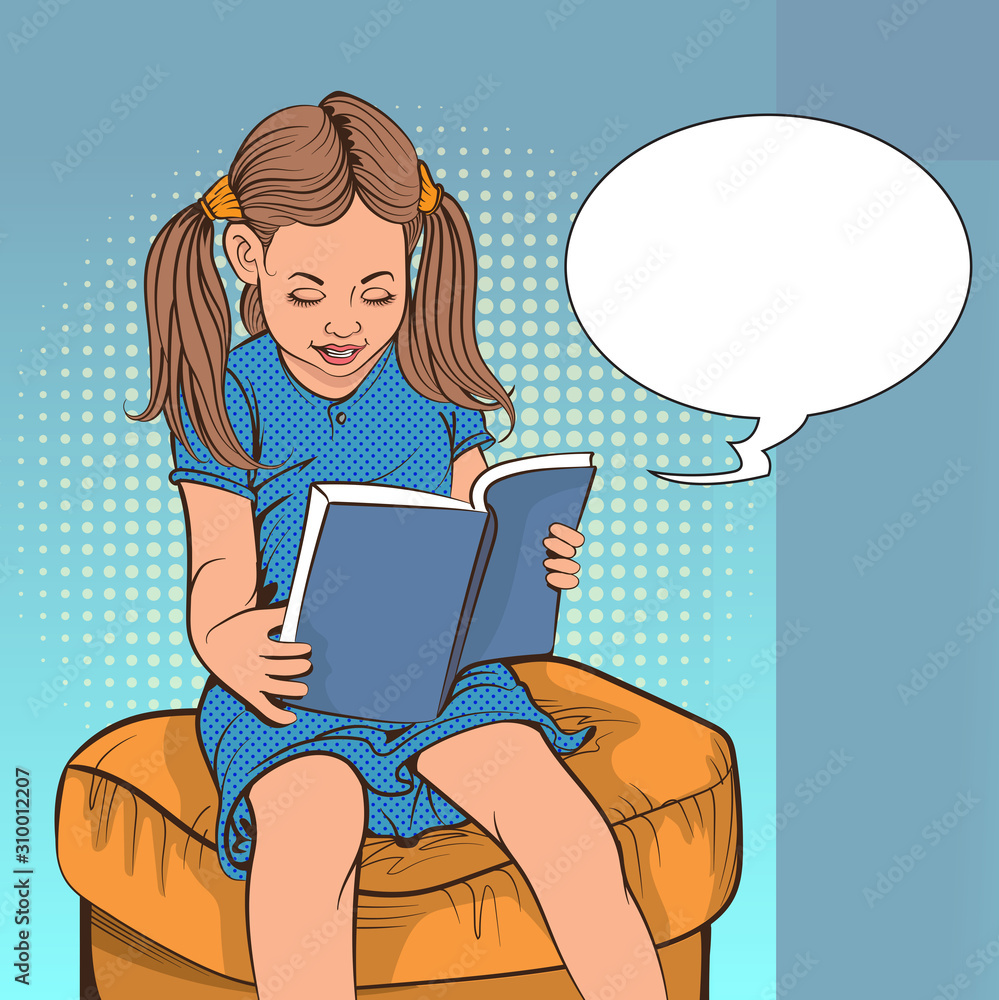 Girls are interested in reading books. Pop art retro comic book cartoon  drawing vector illustration kitsch vintage Stock Vector | Adobe Stock, image size:999x1000