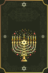 Wall Mural - Hanukkah greeting card with menorah