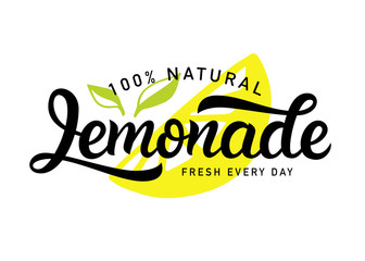 Wall Mural - Lemonade vector logo badge. Fresh drink calligraphy logotype