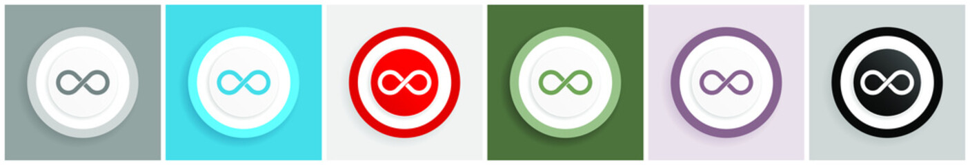 Leinwandbilder - Infinity icon, eternity, infinite, endless, loop vector illustrations in 6 colors options for web design and mobile applications in eps 10