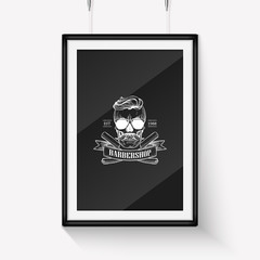 Wall Mural - Barbershop logo angry sticker with skull