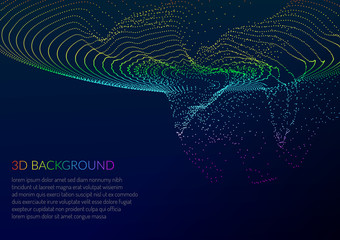 Abstract background with particles. Volumetric figures and waves of particles. Optical illusion of vibrations.