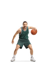 Canvas Print - Man in green jersey playing basketball