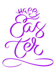 Wall Mural - Happy Easter Horizontal banner isolated on white. Purple lettering. Traditional holiday card. Hand drawn illustration. Cute Handwritten sign. Template for invitation. Design for print, postcard Raster