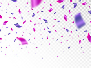 Wall Mural - purple and pink confetti isolated on transparent background. falling color confetti. realistic brigh