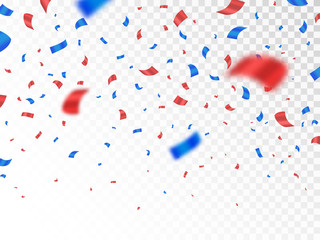 Wall Mural - red and blue confetti isolated on transparent background. anniversary decoration elements. falling c