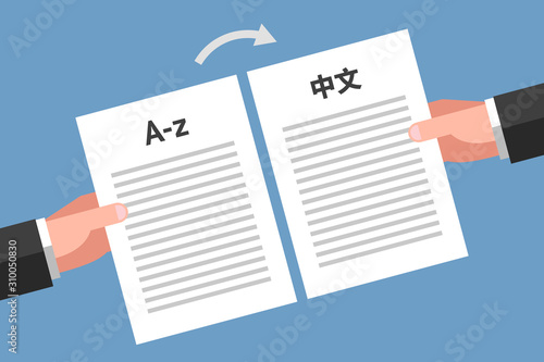 Fotomural Concept of document translation from English to Chinese