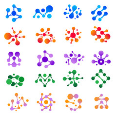 Wall Mural - molecular explosion. round shapes water ink drops scientific logo medical genetic biology models vec