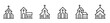 Church bulding line icon set. Icons of christian religion. Flat style - stock vector.