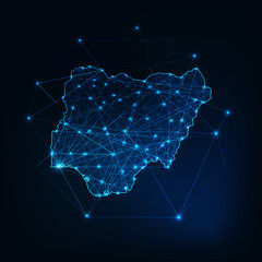 Wall Mural - nigeria map outline with stars and lines abstract framework. communication, connection concept.