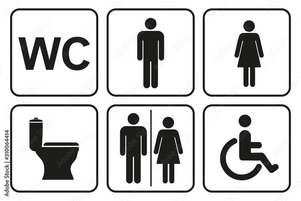 Toilet icons set, toilet signs, WC signs – stock vector - obrazy, fototapety, plakaty 