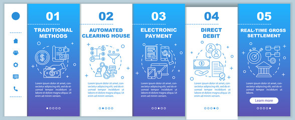 Wall Mural - payment methods onboarding mobile web pages vector template. electronic payment. responsive smartpho