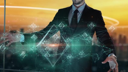 Businessman with Usability hologram concept
