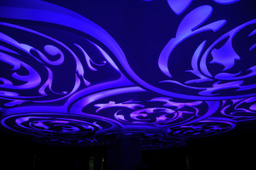 modern ceiling abstract design in blue lights