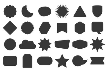 black silhouette and isolated random shapes empty sticker labels icons set on white background