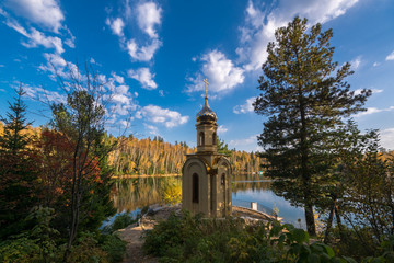 Wall Mural - Chapel of the Holy Prophet King Solomon on the shores of the Emerald Lake