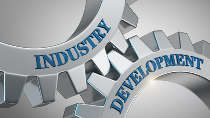 Industry development concept. Words industry development written on gear wheels.