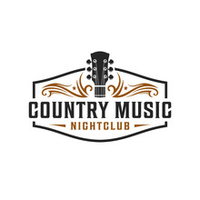 Classic Country Music, Guitar Vintage Retro Logo Design