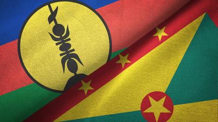 New Caledonia and Grenada two flags textile cloth, fabric texture