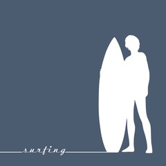 Wall Mural - woman posing with surfboard. monochrome silhouette. vintage surfing graphic for web design