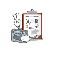 Sticker - a professional Photographer clipboard Scroll mascot style with a camera