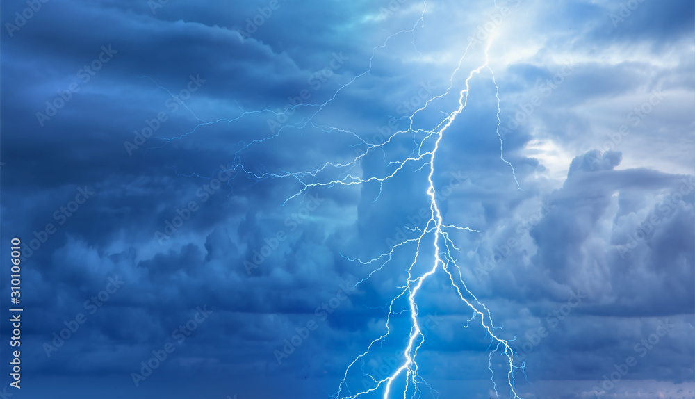 Lightning on the sky with stormy clouds - obrazy, fototapety, plakaty 