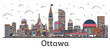 Outline Ottawa Canada City Skyline with Color Buildings Isolated on White.