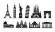 World famous buildings monochrome vector illustration set ( world heritage ) / Statue of liberty, Eiffel tower etc.