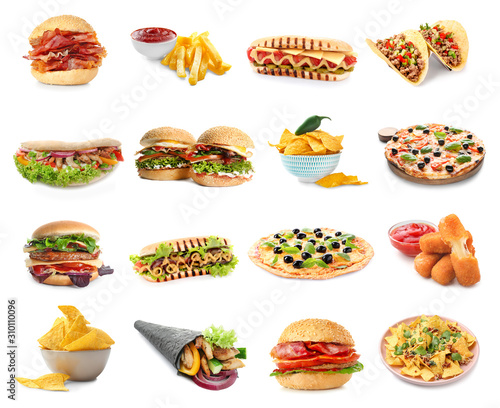 Set of different fast food products on white background © Pixel-Shot