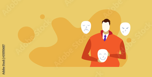 Cuadros en Lienzo businessman choosing emotions mask insincerity in business hypocrite agreement c