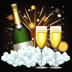 Wall Mural - Background with two glasses of champagne and fireworks