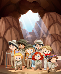 Poster - Scene with many kids in the cave