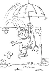 Wall Mural - kid flying with umbrella