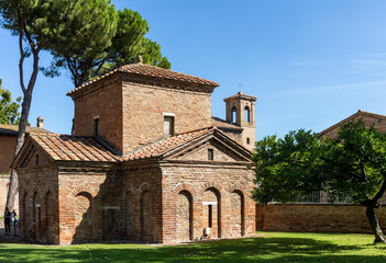 Poster -  The Mausoleum of Galla Placida in Ravenna, Italy. Small chapel with colorful Byzantine mosaics - one of the UNESCO world heritage site.