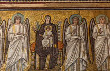  Mosaic Of Mary And Jesus Between Angels In Basilica Of St Apollinare Nuovo In Ravenna, Italy