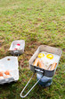 Hay-on-Wye, Wales, UK. Camp breakfast on a portable camping stove.