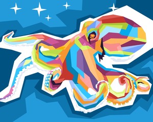 Wall Mural - vector illustration of a colorful pop art octopus