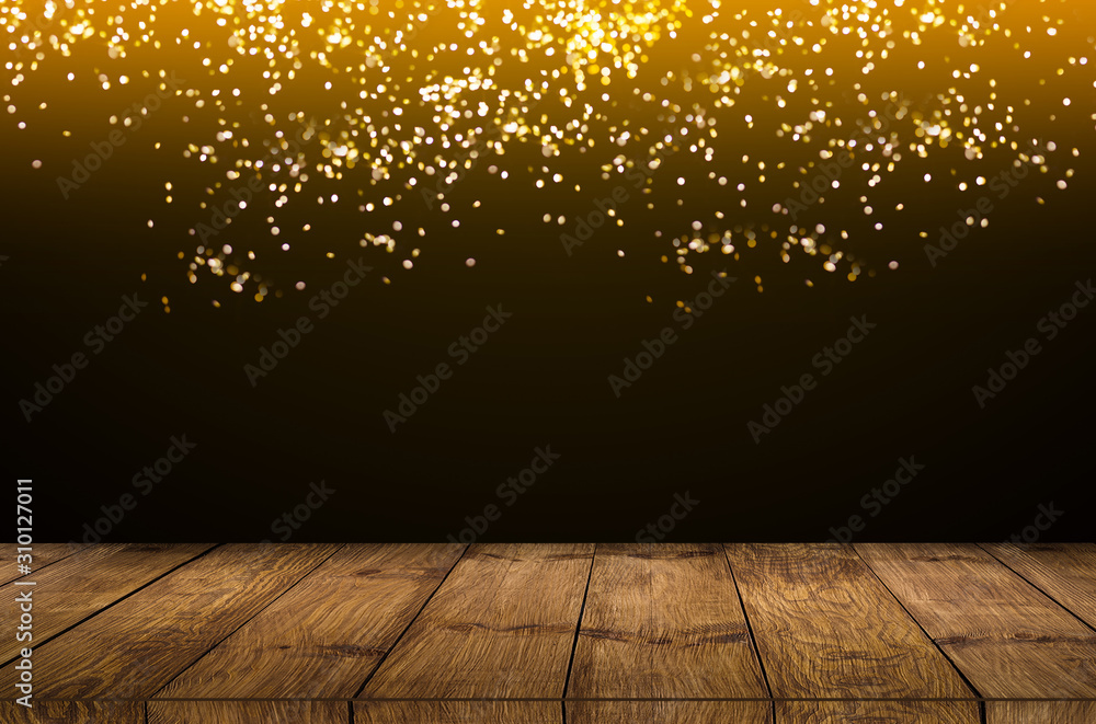 old wood background Wooden counter with firework on night sky - obrazy, fototapety, plakaty 