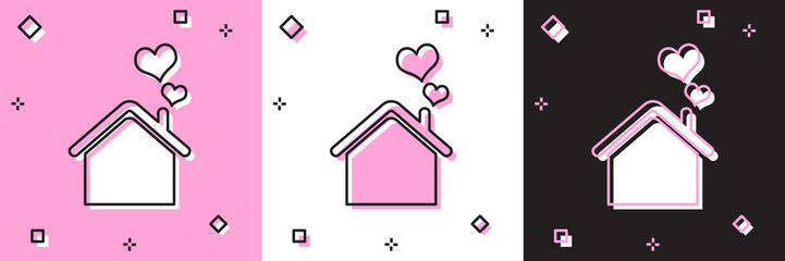 Sticker - Set House with heart shape icon isolated on pink and white, black background. Love home symbol. Family, real estate and realty. Vector Illustration