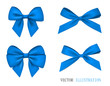 Set of different blue bows for holiday design isolated. Vector.