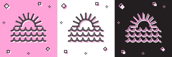 Poster - Set Sunset icon isolated on pink and white, black background. Vector Illustration