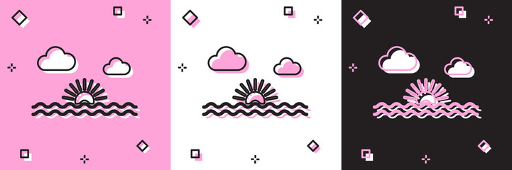 Poster - Set Sunset icon isolated on pink and white, black background. Vector Illustration