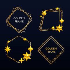 Canvas Print - Vector golden frame. Shining rectangle banner. Isolated on black transparent background. Vector illustration, set