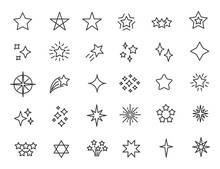 Set Of Linear Stars Icons. Stars Twinkle Icons In Simple Design. Vector Illustration
