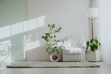 Canvas Print - interiors white room with armchair and Greens