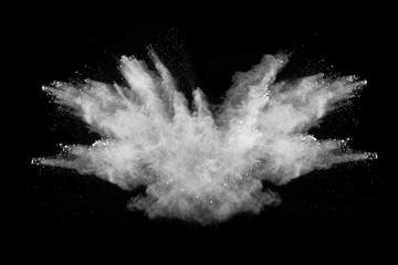 Wall Mural - White powder explosion on black background.