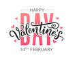 © barrirret - Happy Valentines Day greeting card. Hand drawn text lettering for Valentines Day with hearts. Calligraphic design for print cards, banner, poster. Vector illustration isolated on white background.