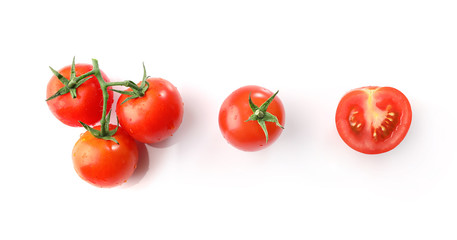 Wall Mural - Set of ripe red cherry tomatos isolated on white background