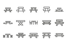 Stroke Line Icons Set Of Picnic Table.
