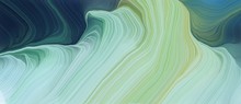 Colorful Horizontal Banner. Abstract Waves Illustration With Pastel Blue, Very Dark Blue And Teal Blue Color